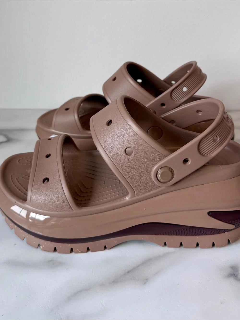 CROCS Platform Backstrap Sandals in Taupe Brown